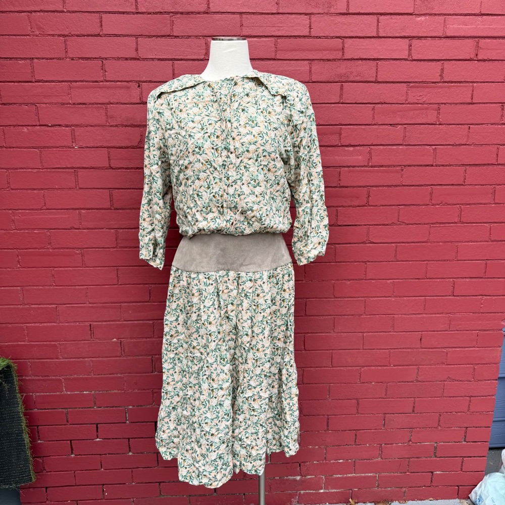 Vtg 80s Patty O'Neil‎ Floral Midi Dress USA Size Medium Cottagecore Drop Waist
